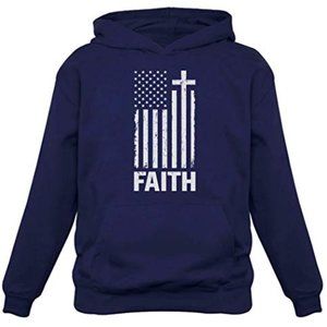 Christian Distressed White USA Flag - Cross Have, Blue Faith Large